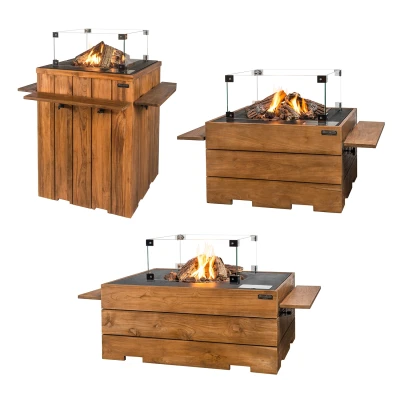 Mesa Lateral de Madeira Teca para Lareira a Gás - 2 Un.