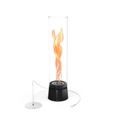 Höfats SPIN Air 1200 - Lareira a bioetanol de mesa preta com vidro cilíndrico alto.