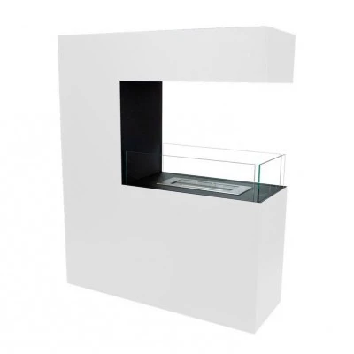 Lareira a bioetanol independente de três lados em branco Lareira alta a bioetanol branca