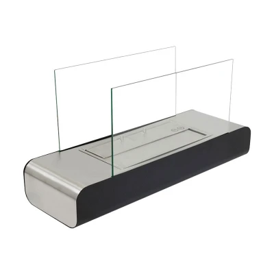 Lareira em pé com frente curva e dois painéis de vidro