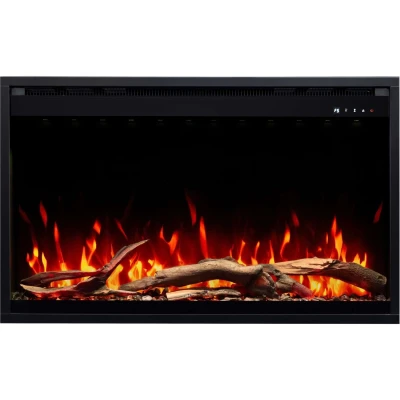 Inserto de lareira elétrica Aflamo 3D 100 × 60 cm com chama realista e acabamento em vidro preto