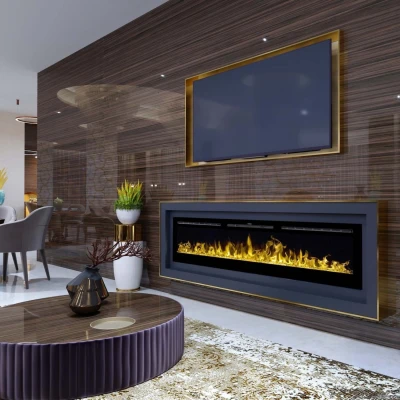 Lareira elétrica Aflamo Majestic 114 cm com chama frontal e design em vidro preto