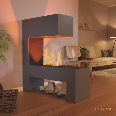 Glow Fire Mozart Cinza - OMC 600 | Lareira a Vapor de Água Independente, 120 cm x 110 cm x 35 cm