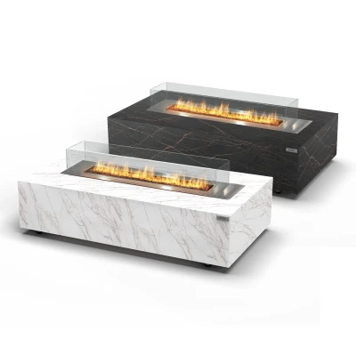 Mesa de fogo Cabo a bioetanol com estrutura de placas de mármore Cosentino Dekton em acabamento Daze ou Laurent. Mesa de fogo Cabo a bioetanol com estrutura de placas de mármore Cosentino Dekton em acabamento Daze ou Laurent.