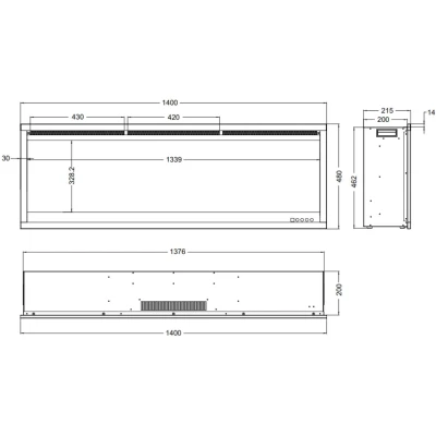 Lareira elétrica embutida Aflamo Royal 3D 140 cm com chama 3D e brasas incandescentes