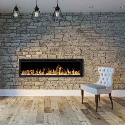 Lareira elétrica de parede Royal de 60 polegadas com chamas de LED e cristais/troncos decorativos