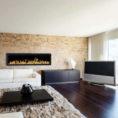 Lareira elétrica de parede Royal de 65 polegadas com chamas de LED e cristais/troncos decorativos