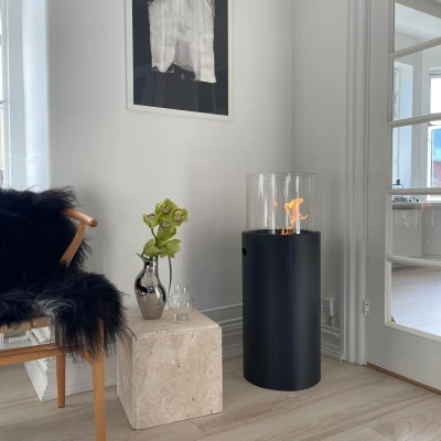 Lareira a bioetanol redonda preta para exteriores Lareira a bioetanol redonda para exteriores