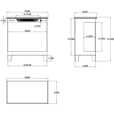 Lareira elétrica independente de 3 lados Aflamo Tower 3D 56 cm preta