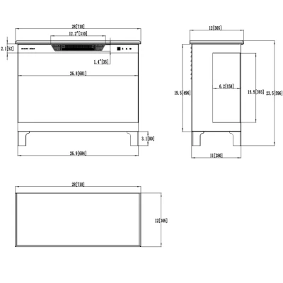 Lareira elétrica autónoma Aflamo Tower 3D 71 cm preto com 3 lados