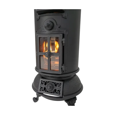 Lareira clássica independente a bioetanol em preto, com chama ajustável e combustível ecológico a bioetanol.