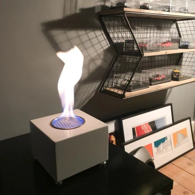 Lareira a bioetanol de mesa em aço branca Lareira a bioetanol de mesa branca feita em aço