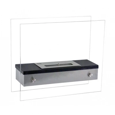Lareira a bioetanol de mesa em aço e vidro com design quadrado