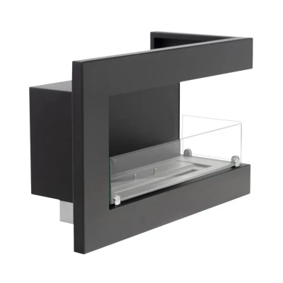 Lareira de bioetanol de canto voltada para a direita para instalação em parede de 65 cm