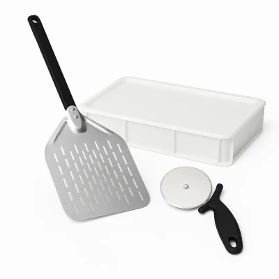Kit Iniciante Pizza ScandiCrust – Ferramentas Ideais Aqui Conjunto iniciante para pizzas da ScandiCrust com pá de pizza, cortador de pizza e caixa de fermentação de massa